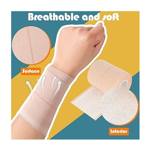  4 Rolls Elastic Tape Adhesive Elastic Tape Self Adhesive Bandage Wrap Flexible Stretch Bandages for Sports Ankle, Knee and Wrist Sprains Animal Pets, 5 Yard (3 Inch in Width)