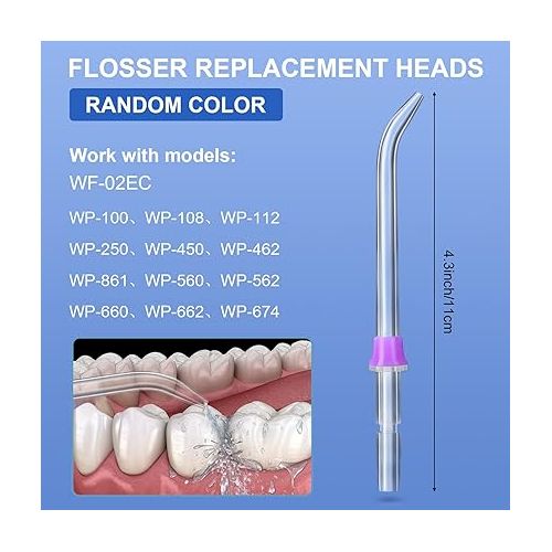  BBTO Oral Hygiene Accessories Standard Water Hose Plastic Handle with Water Flosser Replacement Jet Tip, Compatible with Waterpik Oral Irrigator WP-100 WP-300 WP-660 WP-900 (4 Pieces)