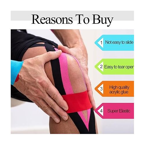  20 Rolls Kinesiology Recovery Tape 2 Inch x 16 ft Cotton Elastic Athletic Tape Breathable Muscle Pain Relief Tape Kinesiology Waterproof Tapes for Gym Fitness Running Tennis Swimming (Multicolor)