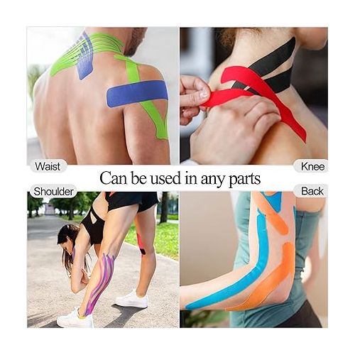  20 Rolls Kinesiology Recovery Tape 2 Inch x 16 ft Cotton Elastic Athletic Tape Breathable Muscle Pain Relief Tape Kinesiology Waterproof Tapes for Gym Fitness Running Tennis Swimming (Multicolor)