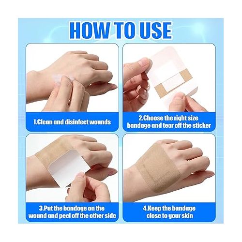  200 Pcs Large Assorted Bandages 2 Styles Flexible Fabric Adhesive Bandages Bulk Wounds Care First Aid Supplies Fingertip Kids and Adults Wrap Skin 4 x 2'' and 3 x 2''