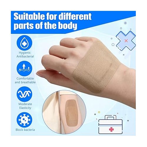  200 Pcs Large Assorted Bandages 2 Styles Flexible Fabric Adhesive Bandages Bulk Wounds Care First Aid Supplies Fingertip Kids and Adults Wrap Skin 4 x 2'' and 3 x 2''