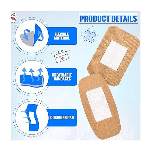  200 Pcs Large Assorted Bandages 2 Styles Flexible Fabric Adhesive Bandages Bulk Wounds Care First Aid Supplies Fingertip Kids and Adults Wrap Skin 4 x 2'' and 3 x 2''