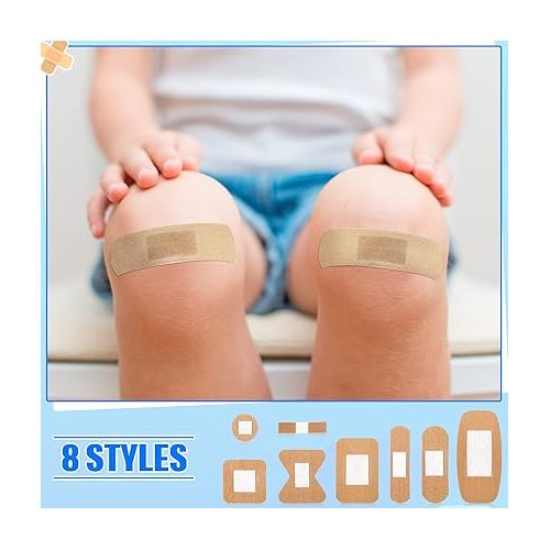  400 Pcs Flexible Fabric Adhesive Bandages Bulk Assorted Bandages Breathable Bandages Fingertip Bandages for Finger Wound Family First Aid Skin Wrap (8 Styles)