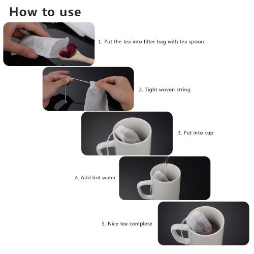  BBTO 200Tea Filter Bags Disposable Empty Tea Bags Drawstring Tea Infuser for Loose Leaf Herbal Tea with Tea Clip and Teaspoon