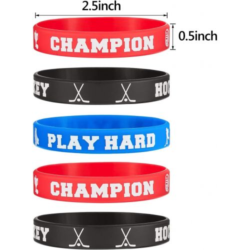  BBTO 24 Pieces Hockey Rubber Bracelets Silicone Hockey Wristband Stretch Rubber Bracelets for Sport Themed Party Supplies