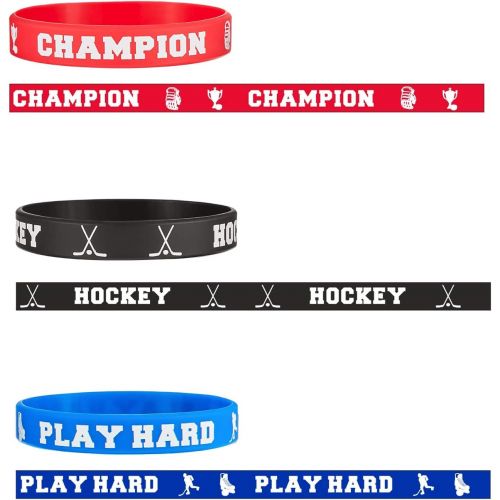  BBTO 24 Pieces Hockey Rubber Bracelets Silicone Hockey Wristband Stretch Rubber Bracelets for Sport Themed Party Supplies