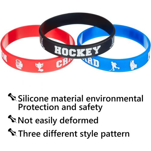  BBTO 24 Pieces Hockey Rubber Bracelets Silicone Hockey Wristband Stretch Rubber Bracelets for Sport Themed Party Supplies