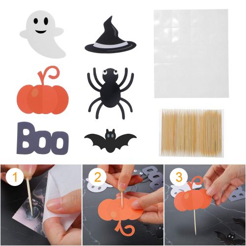  BBTO 48 Pieces Halloween Cupcake Toppers Wrappers Halloween Cake Picks Cupcake Liners for...