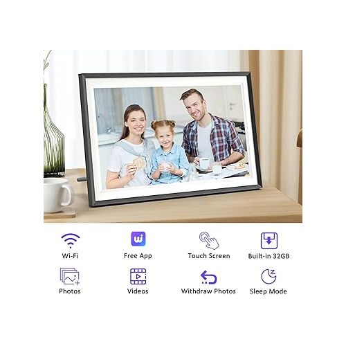 Digital Picture Frame, 15.6 Inch 32GB Large WiFi Digital Photo Frame Electronic, 1920 * 1080 IPS FHD Touch Screen, Slideshow, Auto Rotate, Wall-Mounted, Easy to Load Photos and Videos from Phone App