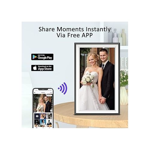  Digital Picture Frame, 15.6 Inch 32GB Large WiFi Digital Photo Frame Electronic, 1920 * 1080 IPS FHD Touch Screen, Slideshow, Auto Rotate, Wall-Mounted, Easy to Load Photos and Videos from Phone App