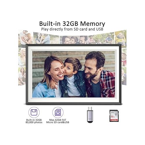  Digital Picture Frame, 15.6 Inch 32GB Large WiFi Digital Photo Frame Electronic, 1920 * 1080 IPS FHD Touch Screen, Slideshow, Auto Rotate, Wall-Mounted, Easy to Load Photos and Videos from Phone App