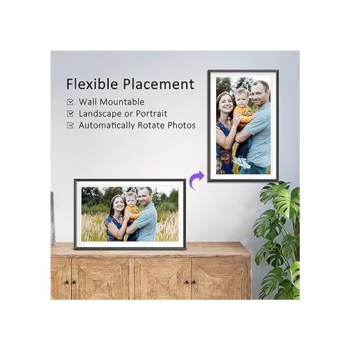  Digital Picture Frame, 15.6 Inch 32GB Large WiFi Digital Photo Frame Electronic, 1920 * 1080 IPS FHD Touch Screen, Slideshow, Auto Rotate, Wall-Mounted, Easy to Load Photos and Videos from Phone App