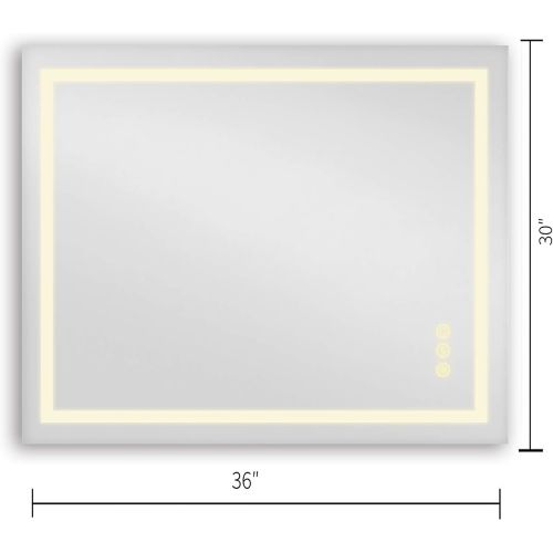  B&C 30x36 inch Super Slim Bathroom Mirror Vertical or Horizontal|LED Lighted|Polished Edge Frameless|Defogger and Dimmer with Memory|Touch Switch|Non Copper Silver Backed