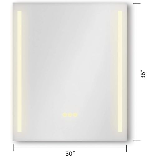  B&C 30x36 inch Super Slim Bathroom Mirror Vertical| 2 Led Strips| Polished Edge &Frameless | Defogger & Dimmer|Touch Switch|Copper Free Silver Backed