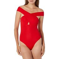 BCBGMAXAZRIA Women's Standard One Piece Swimsuit with Cross Front Off The Shoulder Straps