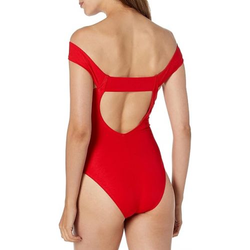  BCBGMAXAZRIA Women's Standard One Piece Swimsuit with Cross Front Off The Shoulder Straps