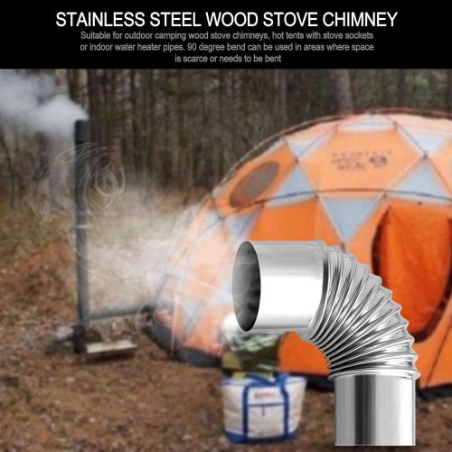  B/D Stainless Steel Wood Stove Chimney, Furnace Tube, 90 Degree Tube, 2.36in Camping Stove Accessory, Outdoor Chimney Pipe for Camping Tent