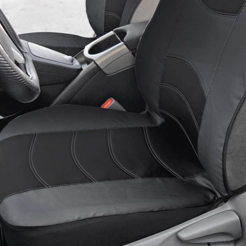  BDK Soft & Smooth Leatherette Sideless Front Car Seat Covers (Black & Charcoal Gray)