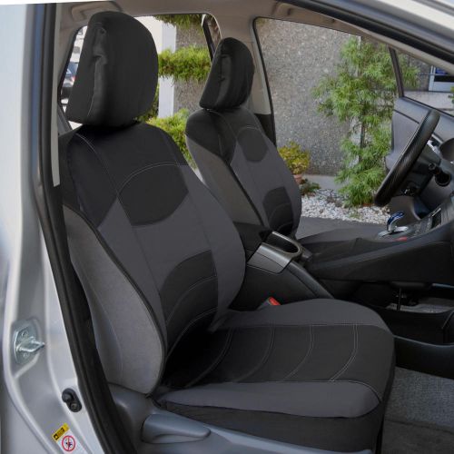  BDK Soft & Smooth Leatherette Sideless Front Car Seat Covers (Black & Charcoal Gray)