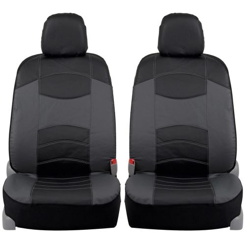  BDK Soft & Smooth Leatherette Sideless Front Car Seat Covers (Black & Charcoal Gray)