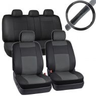 BDK 2-Tone PU Leather Car Seat Covers Split Bench Side Airbag Safe with Steering Wheel Cover