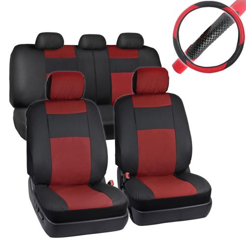  BDK 2-Tone PU Leather Car Seat Covers Split Bench Side Airbag Safe with Steering Wheel Cover