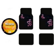 BDK A Set of 4 Universal Fit Plush Carpet Floor Mats For Cars / Trucks and One Comfort Grip Steering Wheel Cover - Love Story Hearts Pink