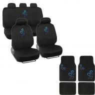 BDK A set of 15 Piece Automotive Gift Set: 2 Lowback Seat Covers, 1 Bench Cover, 5 Headrests, 4 Floor Mats - Love Story Hearts Blue