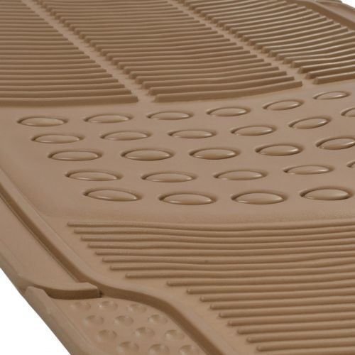  All Weather Beige Diamond Rubber Non-slip Ridged BDK Truck SUV Van Floor Mats 4 Pieces + Blackice