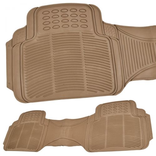  All Weather Beige Diamond Rubber Non-slip Ridged BDK Truck SUV Van Floor Mats 4 Pieces + Blackice