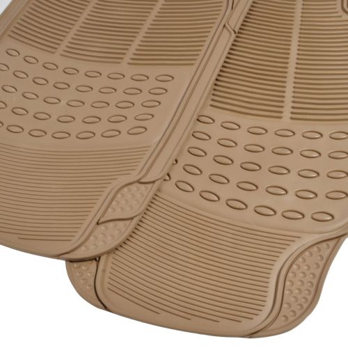  All Weather Beige Diamond Rubber Non-slip Ridged BDK Truck SUV Van Floor Mats 4 Pieces + Blackice