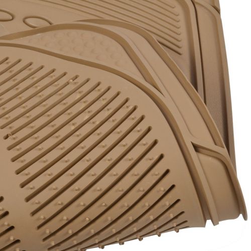  All Weather Beige Diamond Rubber Non-slip Ridged BDK Truck SUV Van Floor Mats 4 Pieces + Blackice