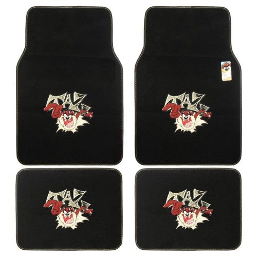  BDK A Set of 4 Universal Fit Plush Carpet Floor Mats For Cars/Trucks and One Comfort Grip Steering Wheel Cover - Tasmania Devil Taz Whirlwind