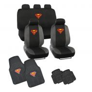 BDK Official Licensed Superman Seat Covers - Front Rear Full Set + 4 Pc Rubber Floor Mats