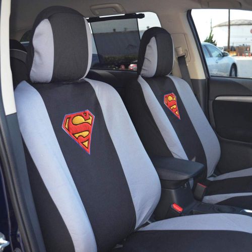  BDK Official Licensed Superman Seat Covers - Front Rear Full Set + 4 Pc Rubber Floor Mats