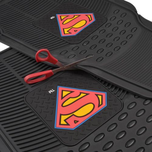  BDK Official Licensed Superman Seat Covers - Front Rear Full Set + 4 Pc Rubber Floor Mats