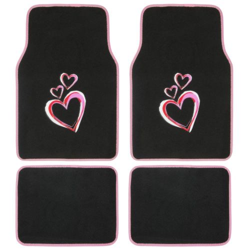  BDK 13 Piece Love Hearts Design Complete Set - 9 Piece Seat Covers and 4 Piece Carpet Mats - Premium Design