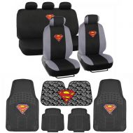 BDK C1604 Superman Seat Cover & Carpet Floor Mats & Sun Shade for Car SUV Van Truck-16 Piece Full Interior Protection Auto Accessory Gift Set