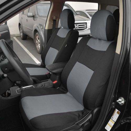  BDK PolyCloth Car Seat Covers Black & Gray Two-Tone Classic & Black Carpet Floor Mats for Auto