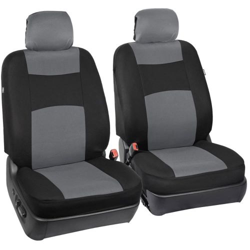  BDK PolyCloth Car Seat Covers Black & Gray Two-Tone Classic & Black Carpet Floor Mats for Auto