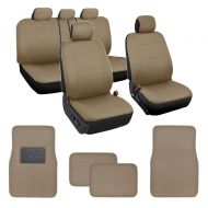 BDK Simply Covered  Car Seat Covers Protectors Full Set Interior w/Secure-Grip Carpet Floor Mats for Car Auto (Beige)