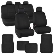 BDK Simply Covered  Black Car Seat Covers Protectors Full Set Interior w/Secure-Grip Carpet Floor Mats for Car Auto (Black)