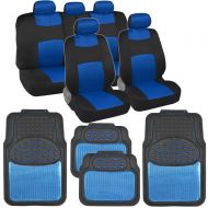BDK Advanced Performance Car Seat Covers - Instant Install Sideless Fronts + Full Interior Set for Auto (Blue Combo)