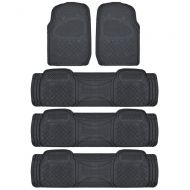 BDK Black 4 Rows Rubber Floor Mats for Car SUV Van - All Weather Heavy Duty Max Protection, Trimmable