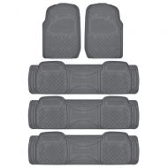 BDK Gray 4 Rows Rubber Floor Mats for Car SUV Van - All Weather Heavy Duty Max Protection, Trimmable