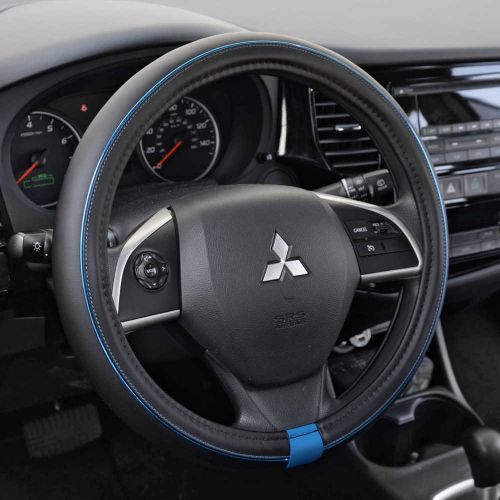  BDK Black & Blue Heavy Duty Metallic Finish Rubber Floor Mats w/ ProSleek Synth Leather Steering Wheel Cover