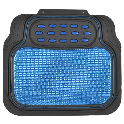  BDK Black & Blue Heavy Duty Metallic Finish Rubber Floor Mats w/ ProSleek Synth Leather Steering Wheel Cover