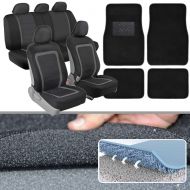 BDK ADV Performance Car Seat Covers - Automotive Interior Protection - PolyCloth Honeycomb Carbon Fiber with Accent Trim (Gray Trim, Seat Covers & Floor Mats)