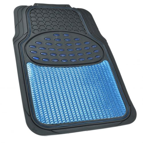  BDK Metallic Rubber Floor Mats for Car SUV & Truck - Semi Trimmable, 2 Tone Color Heavy Duty Protection(Blue/Black)